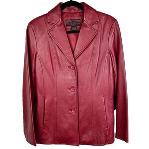 Siena Vintage 90's Red Leather Blazer Button Front Collared Lined Jacket Retro 4